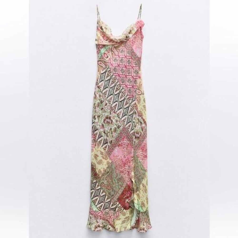 Zara patchwork printed slip dress Size large NWT
